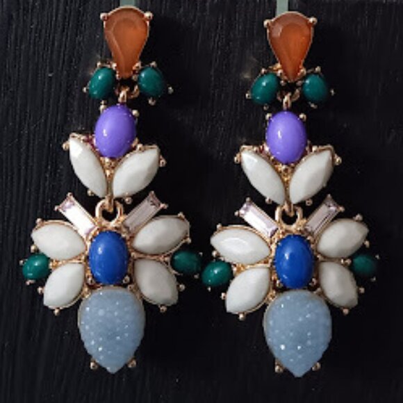 LEE By LEE ANGEL 12KT GP Contemporary Gold Cabochon/Druzy/Crystal Drop Earrings - Picture 1 of 3